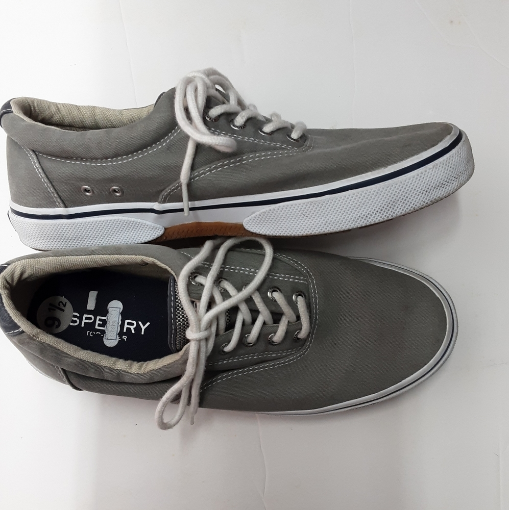Sperry Men's Top Slider Gray Canvas Deck Shoes Sneakers Size 9.5